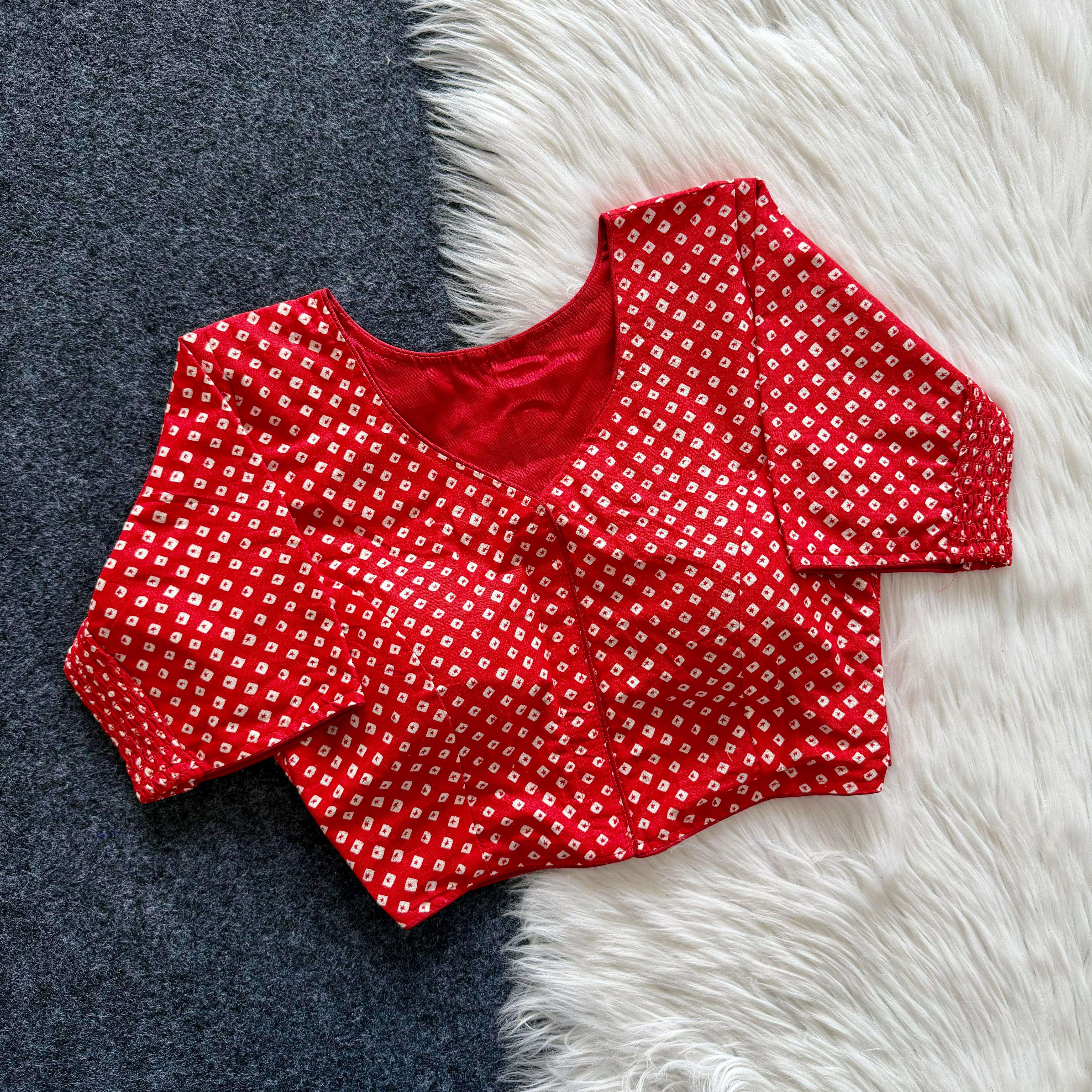 Ojalika Cotton Blouse-Stretchable Side Elastic Panels-Red